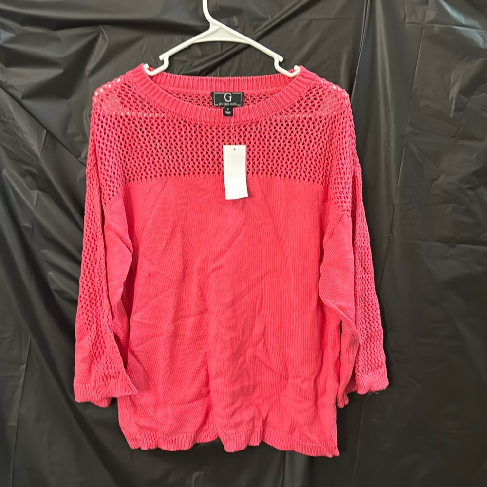 Pink salmon mesh crewneck sweater